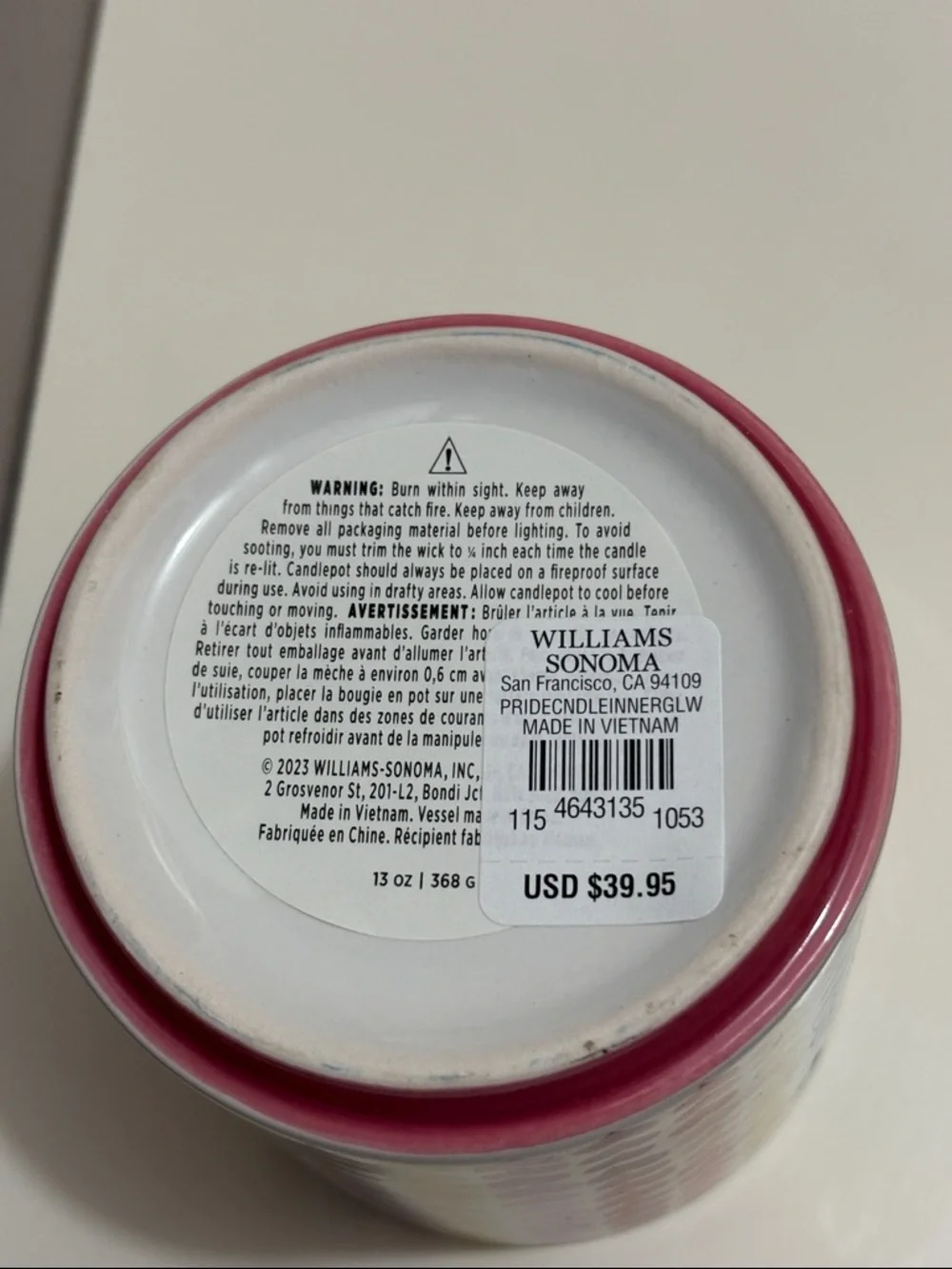 NEW Williams Sonoma Inner Glow Rainbow Heart Candle 13 Oz